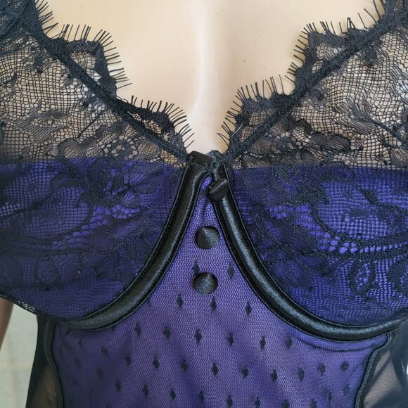 Cacique purple and black lacey and see-through mesh one-piece teddy EUC sz 22/24 - Picture 4 of 6